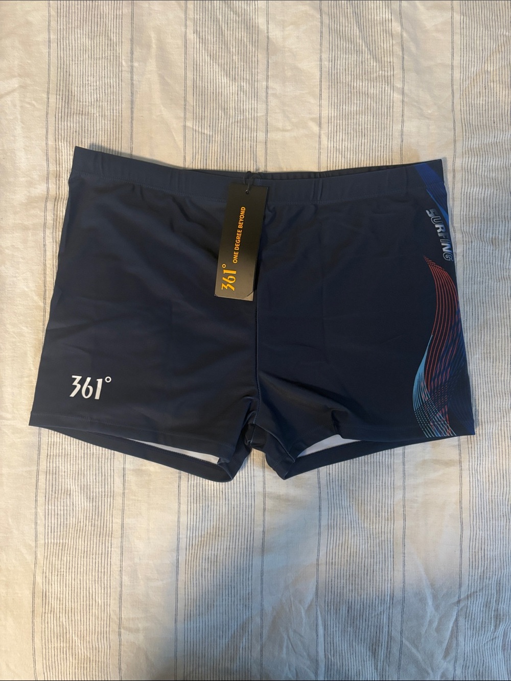 361° Men’s Dark Navy Swim Trunks with Accent Stripe